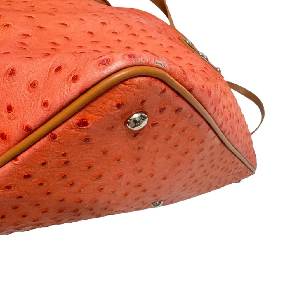 Valentina Orange Ostrich Embossed Leather Satchel‎ Crossbody Bag Top Handle